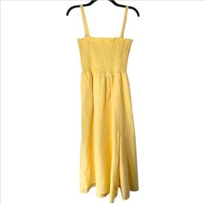 Wayf Yellow Smocked Bodice Midi Dress
